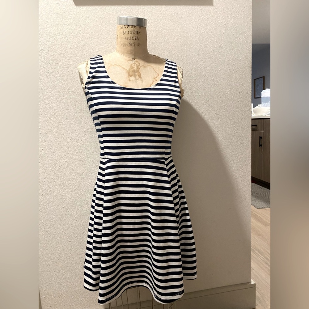 White & Navy Striped Dress